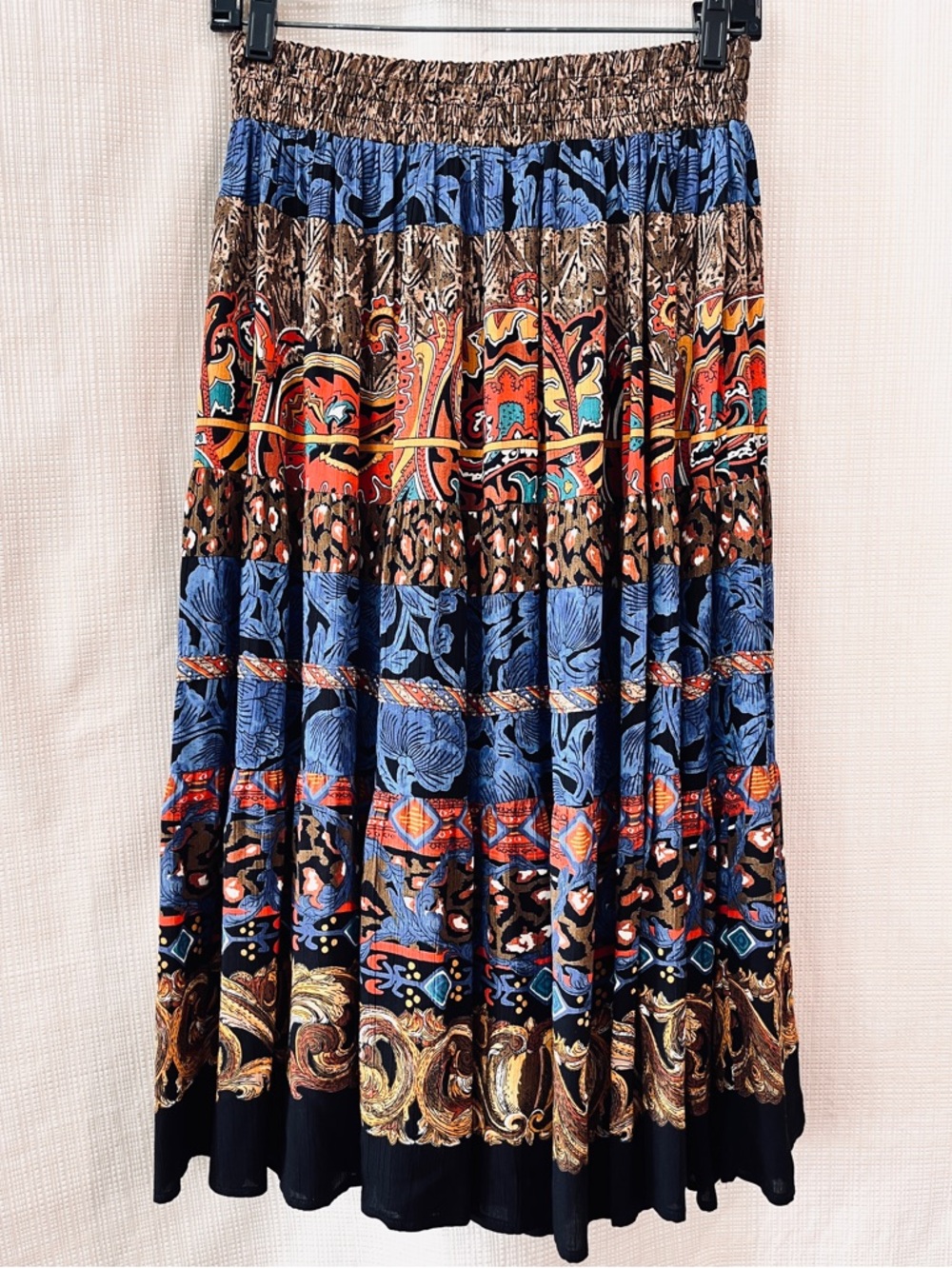 Vintage 90s Carole Little Boho Whimsigoth Tiered Skirt Patchwork Baroque Funky - Picture 11 of 15